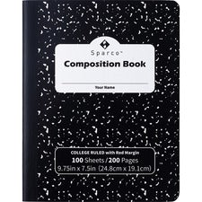 Sparco College Ruled Composition Notebook 100 Pages - Sewn - Front Ruling Surface - 2.10" Height x 7.3" Width x 9.9" Length - Hard Cover, Label - 12 / Pack