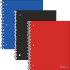 Oxford 1-Subject Poly Notebook 1 Subject(s) - 100 Sheets - Spiral Bound - Wide Ruled Front Ruling - 3 Hole(s) - 0.30" Height x 8.5" Width x 10.5" Length - Assorted Poly Cover - Pocket Divider, Snag Resistant, Micro Perforated, Smooth, Durable Cover, Moist