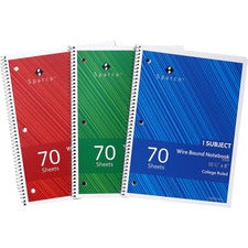 Sparco College Ruled Wire-bound Notebook Wire Bound - 3 Hole(s) - 0.25" Height x 8" Width x 10.5" Length - Stiff-cover, Stiff-back, Perforated - 3 / Pack