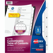 Avery&reg; Classification Folder 5-tab TOC Dividers 30 x Divider(s) - 1-5, Table of Contents - 5 Tab(s)/Set - 8.5" Divider Width x 11" Divider Length - 3 Hole Punched - White Paper Divider - White Paper Tab(s) - 6 / Pack