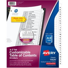 Avery&reg; A-Z Black & White Table of Contents Dividers 26 x Divider(s) - A-Z, Table of Contents - 26 Tab(s)/Set - 8.5" Divider Width x 11" Divider Length - 3 Hole Punched - White Paper Divider - White Paper Tab(s) - 26 / Set