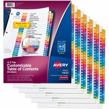 Avery&reg; A-Z Customizable Multicolor TOC Dividers 156 x Divider(s) - A-Z, Table of Contents - 26 Tab(s)/Set - 8.5" Divider Width x 11" Divider Length - 3 Hole Punched - White Paper Divider - Multicolor Paper Tab(s) - Hole-punched, Printable, Customizabl
