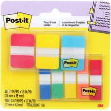 Post-it&reg; Tabs and Flags Combo Pack Red, Yellow, Blue, Green, Orange - Sticky, Adhesive - 136 / Pack