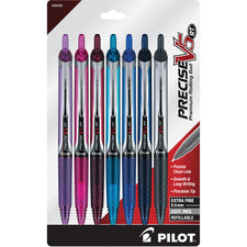 PRECISE V5 RT Premium Rolling Ball Pen 0.5 mm Extra Fine Pen Point - Refillable - Retractable - Navy, Blue, Turquoise, Burgundy, Pink, Purple Ink - Liquid - 7 / Pack