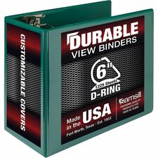 Samsill Nonstick 6" Locking D-Ring View Binder 6" Binder Capacity - 1225 Sheet Capacity - 3 Ring(s) - Fastener(s): D-Ring - Pocket(s): 2, Internal - Green - 2.73 lb - Recycled - Lockable, Non-stick, Concealed Rivet, Ink-transfer Resistant, Clear Overlay,