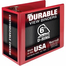 Samsill Nonstick 6" Locking D-Ring View Binder 6" Binder Capacity - 1225 Sheet Capacity - 3 Ring(s) - Fastener(s): D-Ring - Pocket(s): 2, Internal - Red - 2.73 lb - Recycled - Lockable, Non-stick, Concealed Rivet, Ink-transfer Resistant, Clear Overlay, No