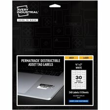 Avery&reg; PermaTrack Destructible Asset Tag Labels 0.75" Length x 2" Width - Rectangular - White - 240 / Pack