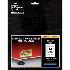 Avery&reg; PermaTrack Tamper-Evident Asset Tag Labels 1.25" Length x 2.75" Width - Rectangular - Matte White - 112 / Pack