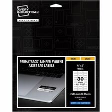 Avery&reg; PermaTrack Tamper-Evident Asset Tag Labels 0.75" Length x 2" Width - Rectangular - Matte White - 240 / Pack