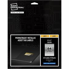 Avery&reg; PermaTrack Metallic Asset Tag Labels, 1/2" x 1" , 672 Asset Tags Waterproof - 1/2" Width x 1" Length - Permanent Adhesive - Rectangle - Laser - Glossy - Silver - Film - PVC-free, Print-to-the Edge, Permanent Adhesive, Chemical Resistant, Abrasi