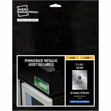 Avery&reg; PermaTrack Metallic Asset Tag Labels, 2" x 3-3/4" , 64 Asset Tags Waterproof - 2" Width x 3 3/4" Length - Permanent Adhesive - Rectangle - Laser - Silver - Film - PVC-free, Print-to-the Edge, Permanent Adhesive, Chemical Resistant, Abrasion Res