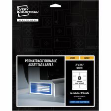 Avery&reg; PermaTrack Durable White Asset Tag Labels, 2" x 3-3/4" , 64 Asset Tags 2" Width x 3 3/4" Length - Permanent Adhesive - Rectangle - Laser - White - Film - Water Resistant - 8 / Sheet - 8 Total Sheets - 64 Total Label(s) - 64 / Pack