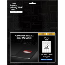 Avery&reg; PermaTrack Durable White Asset Tag Labels, 3/4" x 1-1/2" , 320 Asset Tags Waterproof - 3/4" Width x 1 1/2" Length - Permanent Adhesive - Rectangle - Laser - Matte White - Matte - Film - Water Resistant - 40 / Sheet - 40 Total Sheets - 320 Total