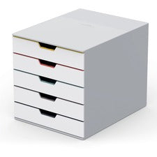 DURABLE VARICOLOR MIX 5 Drawer Desktop Storage Box, White/Multicolor 5 Drawer(s) - 11" Height x 11.50" Width x 14" Depth - Desktop - White - Plastic - 1 Each