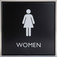 Lorell Women's Restroom Sign Print/Message "Women" - 8" Width x 8" Height - Square Shape - Surface-mountable - Easy Readability, Injection-molded - Restroom, Architectural - Plastic - Black - 1 Each