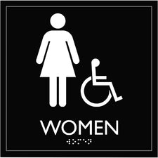 Lorell Women's Handicap Restroom Sign Print/Message "women's restroom/wheelchair accessible" - 8" Width x 8" Height - Square Shape - Surface-mountable - Easy Readability, Injection-molded - Restroom, Architectural - Plastic - Black - 1 Each