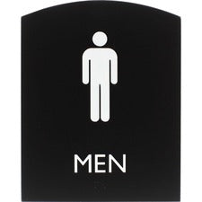 Lorell Arched Men's Restroom Sign Print/Message "Men" - 6.8" Width x 8.5" Height - Rectangular Shape - Surface-mountable - Easy Readability, Braille - Plastic - Black - 1 Each