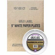Gold Label 9" Dinnerware Paper Plates Serving - Disposable - Microwave Safe - 9" Diameter - White - Paper Body - 100/Pack - 10 / Carton