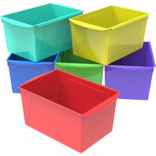 Storex Double XL Wide Book Bins 7" Height x 9.20" Width x 14.50" Length - Desktop - Red - 6 / Carton