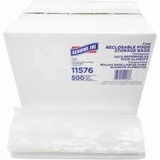 Genuine Joe Food Storage Bags 1 quart Capacity - 8" Length x 7" Width x 1.75 mil (44 Micron) Thickness - Zipper Closure - Clear - Food, Beef, Poultry, Vegetables, Seafood - 500/Box - 8 / Carton