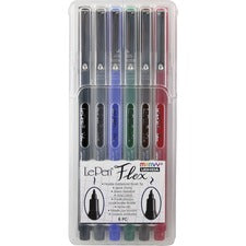 Marvy LePen Flex Brush Tip Pen Set Brush Pen Point - Black, Red, Blue, Green, Brown, Dark Gray Ink - Black, Red, Blue, Green, Brown, Dark Gray Barrel - Rubberized Tip - 6 / Set