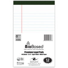 Roaring Spring USDA Certified Bio-Preferred Junior Size Legal Pads 40 Sheets - 80 Pages - Printed - Stapled/Tapebound - Both Side Ruling Surface - Double Line Red Margin - 20 lb Basis Weight - 75 g/m&#178; Grammage - 8" x 5" Sheet Size - 3" Height x 5" Wi
