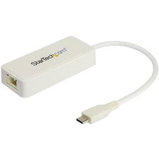 StarTech.com USB-C Ethernet Adapter with Extra USB 3.0 Port - White USB 3.2 (Gen 1) Type C - 1 Port(s) - 1 - Twisted Pair - 1000Base-T - Portable