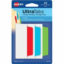 Avery&reg; Ultra Tabs File Tab 1152 Tab(s) - 1.50" Tab Height x 3" Tab Width - Red Film, Clear Paper, Blue, Green Tab(s) - 24 Pack - 48 / Carton