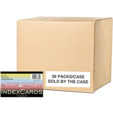 Roaring Spring Colored Index Cards 100 Sheets - 200 Pages - Printed - Both Side Ruling Surface - 43 lb Basis Weight - 160 g/m&#178; Grammage - 5" x 3" Sheet Size - 0.75" Height x 5" Width x 3" Length - Blue, Pink, Green, Canary Paper - 100/Pack - 36 / Car