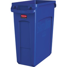 Rubbermaid Commercial Slim Jim Vented Container 16 gal Capacity - Rectangular - Durable, Vented, Sturdy, Weather Resistant, Handle, Lightweight - 25" Height x 11" Width - Plastic - Blue - 4 / Carton