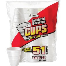 Dart 8.5 oz Insulated Beverage Cups 8.50 fl oz - White - Foam - Hot Drink, Cold Drink, Coffee, Hot Chocolate, Soft Drink, Iced Tea, Beverage - 51/Pack - 24 / Carton