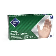 Safety Zone Powder Free Clear Vinyl Gloves 9.25" Glove Length - Medium Size - Clear - Latex-free, DEHP-free, DINP-free, PFAS-free - For Food Preparation, Cleaning - 100/Box - 10 / Carton