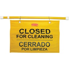 Rubbermaid Commercial Multilingual Closed for Cleaning Safety Signs English, French, Spanish - Print/Message "Closed for Cleaning" - 50" Width x 13" Height x 1" Depth - Durable - Yellow - 6 / Carton