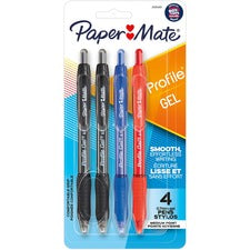 Paper Mate Profile Gel Pen 0.7 mm Medium Pen Point - Retractable - Black, Blue, Red, Assorted Ink - Gel-based - Assorted Barrel - 4 / Pack