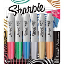 Sharpie Metallic Ink Chisel Tip Permanent Markers Fine Chisel Marker Point - Gold Metallic, Silver Metallic, Bronze Metallic, Ruby Metallic, Emerald Metallic, Sapphire Metallic Ink - 6 / Pack