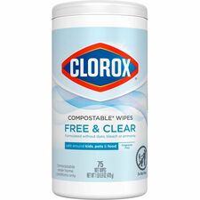 Clorox Free & Clear Compostable All Purpose Cleaning Wipes 4.25" Length x 4.25" Width - Fragrance-free, Dye-free, Residue-free, Durable - White - 75/Tub - 1 Each