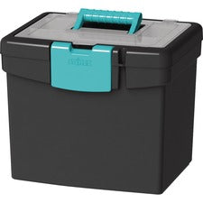 Storex File Storage Box with XL Storage Lid External Dimensions: 10.9" Length x 13.3" Width x 11" Height - 30 lb - Media Size Supported: Letter 8.50" x 11" - Clamping Latch Closure - Plastic - Black, Teal - For File, Folder - 1 Each