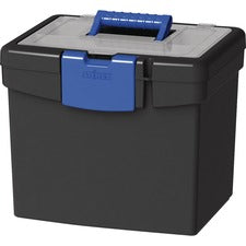 Storex File Storage Box with XL Storage Lid External Dimensions: 10.9" Length x 13.2" Width x 11" Height - 30 lb - Media Size Supported: Letter 8.50" x 11" - Clamping Latch Closure - Plastic - Black, Blue - For File, Folder - 1 Each
