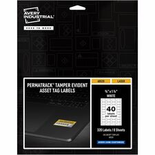 Avery&reg; PermaTrack Tamper-Evident Asset Tag Labels, 3/4" x 1-1/2" , 320 Asset Tags Waterproof - 3/4" Width x 1 1/2" Length - Permanent Adhesive - Rectangle - Laser - White - Film - PVC-free, Print-to-the Edge, Permanent Adhesive, Durable, Chemical Resi
