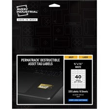 Avery&reg; PermaTrack Destructible Asset Tag Labels, 3/4" x 1-1/2" , 320 Asset Tags Waterproof - 3/4" Width x 1 1/2" Length - Permanent Adhesive - Rectangle - Laser - White - Film - PVC-free, Print-to-the Edge, Permanent Adhesive, Durable, Chemical Resist