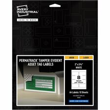 Avery&reg; PermaTrack Tamper-Evident Asset Tag Labels, 2" x 3-3/4" , 64 Asset Tags Waterproof - 2" Width x 3 3/4" Length - Permanent Adhesive - Rectangle - Laser - White - Film - PVC-free, Print-to-the Edge, Permanent Adhesive, Durable, Chemical Resistant