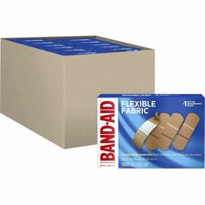 Band-Aid Flexible Fabric Adhesive Bandages 1" Length - Beige - Fabric - 100Box - 12 / Carton