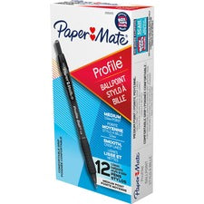 Paper Mate Profile 1.0mm Ballpoint Pens 1 mm Medium Conical Pen Point - Retractable - Black Ink - Black Barrel - 12 / Pack