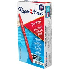 Paper Mate Profile 1.0mm Ballpoint Pens 1 mm Medium Conical Pen Point - Retractable - Red Ink - Red Barrel - 1 Dozen