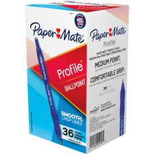 Paper Mate Profile 1.0mm Ballpoint Pens 1 mm Medium Conical Pen Point - Retractable - Blue Ink - Blue Barrel - 36 / Box