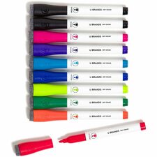 U Brands Dry-Erase Markers Medium Marker Point - Erasable - Assorted Ink - White Plastic Barrel - 10 / Pack