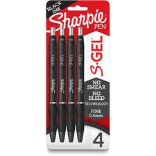 Sharpie S-Gel Pens 0.5 mm Fine Pen Point - Black Ink - Gel-based - Black Barrel - 4 / Pack