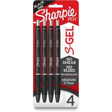 Sharpie S-Gel Pens 0.7 mm Medium Pen Point - Refillable - Retractable - Black Ink - Gel-based - Black Barrel - 4 / Pack