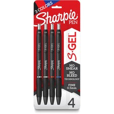 Sharpie S-Gel Pens 0.5 mm Pen Point - Blue, Black, Red Ink - Gel-based - Black Barrel - 4 / Pack