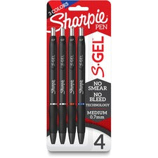 Sharpie S-Gel Pens 0.7 mm Medium Pen Point - Refillable - Retractable - Black, Blue, Red Ink - Gel-based - Black Barrel - 4 / Pack